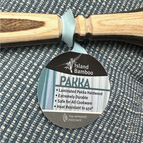 Island Bamboo 12” Natural Brown Ivory Pakka Wood Slotted Spoon for All Cookware - Picture 4 of 7